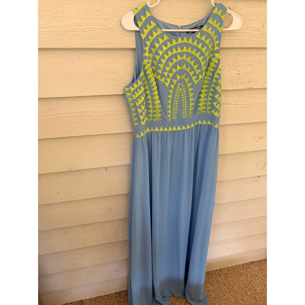 Gianni Bini Blue Maxi Dress Neon Embroidered Sleeveless Size 10 - Picture 9 of 12